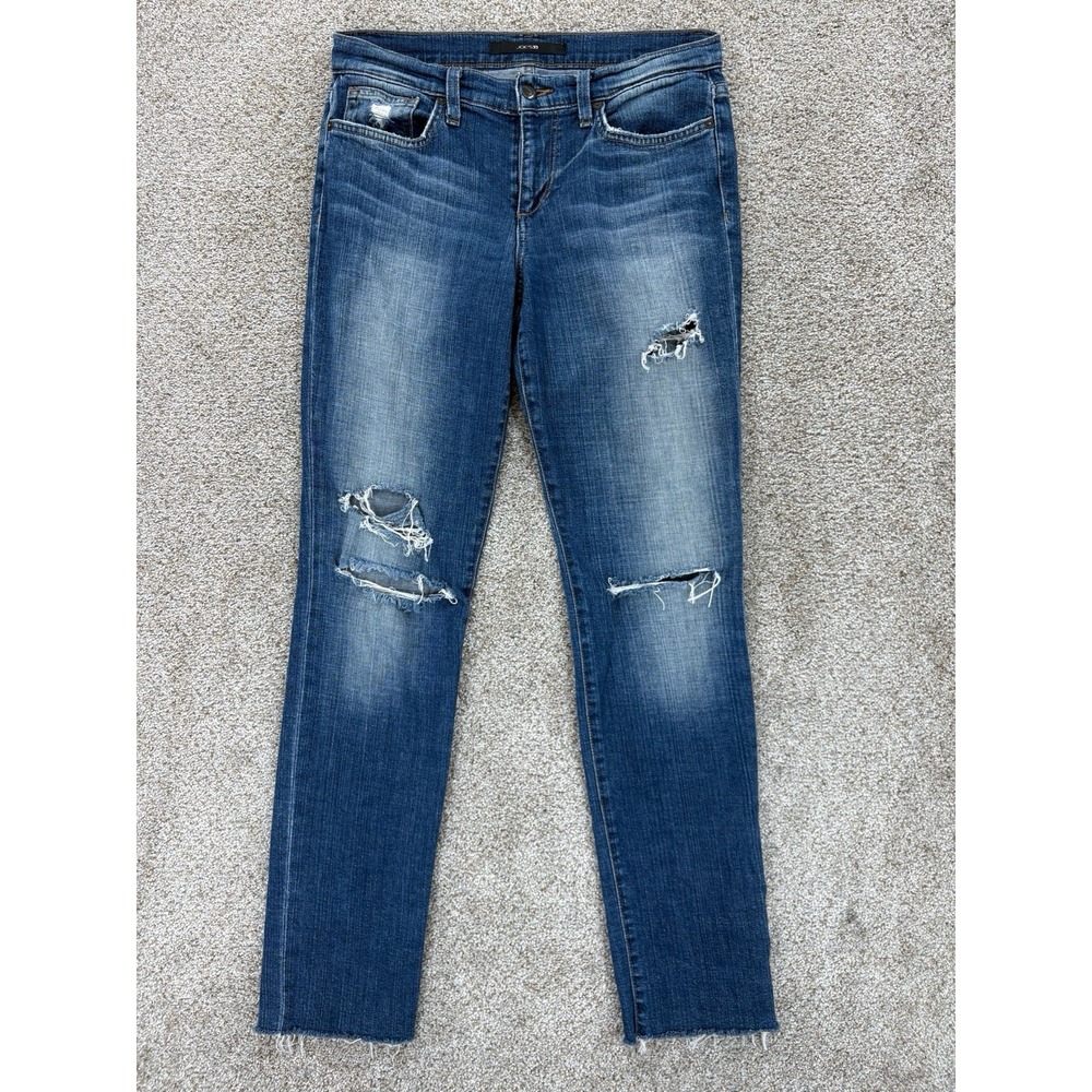 Joe's Jeans Womens 28 Blue Mid Rise Straight‎ Leg Destruct Raw Hem Stretch Denim